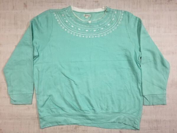 ダマート DAMART 二重襟 ハート フラワー 刺繍 ガーリー ファンシー オールド レトロ スウェット トレーナー レディース 22 ミントグリーン拍卖