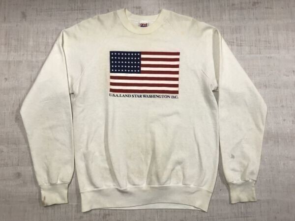 USA製 アンヴィル anvil ワシントンDC 星条旗 ラグラン オールド レトロ アメカジ スーベニア スウェット トレーナー メンズ L 白 ジャンク拍卖