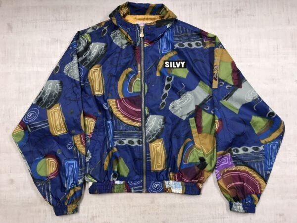SILVY シルヴィー レトロ スキー オールド スポーツ 古着 アート ART デザイン 総柄 ブルゾン ジャケット メンズ 日本製 M 青 ブルー拍卖