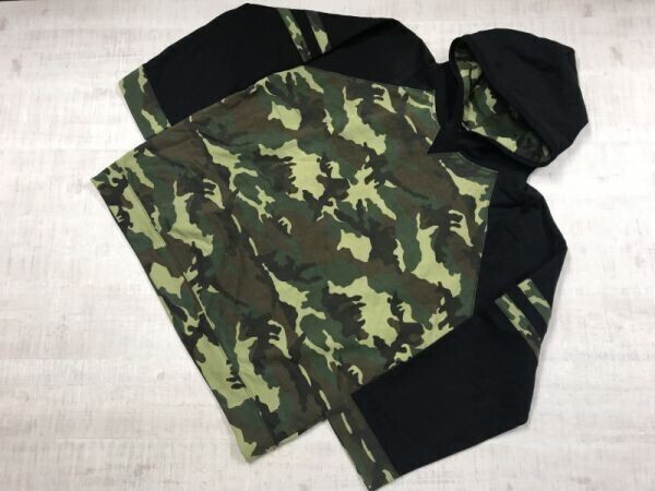 HEALTHY KAREN ヘルシーカレン Y2K ストリート 迷彩カモフラ プルオーバー スウェット パーカー メンズ ラグランスリーブ 3L カーキ拍卖