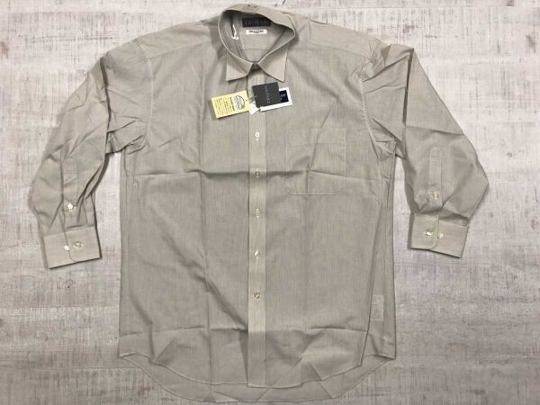 新品タグ付き TROJAN レトロ ビジネス トラッド 東洋紡ミラクルケア ストライプ 長袖 ドレス シャツ メンズ 綿混合 日本製 ベージュ拍卖
