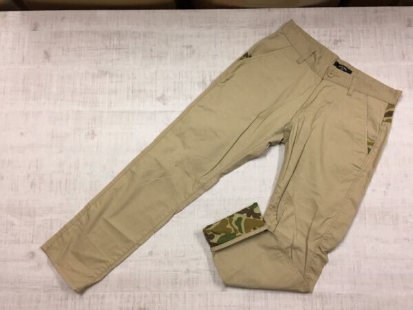 プラスワン PLUS ONE ロールアップ 裾裏切替 ヒップ切替 ダックハンターカモフラ迷彩 ミリタリー チノパンツ ボトムス メンズ S ベージュ拍卖