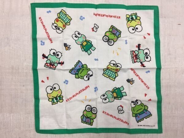 Sanrio サンリオ 平成レトロ けろけろけろっぴ はすのうえけろっぴ キャラクター プリント ハンカチ キッズ 白緑拍卖