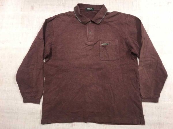 リーガル REGAL 胸ポケット 襟ライン オールド OLD トラッド 古着 カノコ 鹿の子 長袖ポロシャツ メンズ 綿100% LL エンジ拍卖