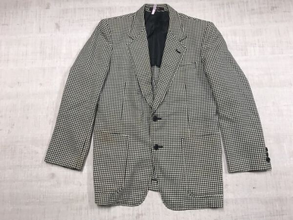 OOBBS オールド 昭和レトロ トラッド 古着 千鳥格子ハウンドトゥース 背抜き テーラードジャケット メンズ 2つボタン 日本製 白/黒拍卖