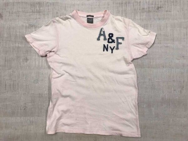 Abercrombie&Fitch アバクロンビー&フィッチ アバクロ ワッペン 刺繍 アメカジ サーフ 古着 半袖Tシャツ レディース コットン100% S ピンク拍卖