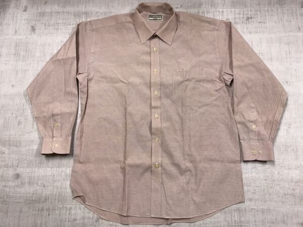 Roberta Saldena ロベルタサルディナ レトロ トラッド 格子 チェック 長袖 ドレス ワイ カッター シャツ メンズ フォーマル LL ベージュ拍卖
