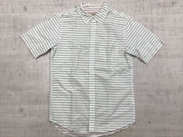 グローバルウォーク GLOBAL WORK カジュアルトラッド 二重織り ダブルフェイス ボーダー 半袖シャツ メンズ 胸ポケット コットン100% M 白拍卖