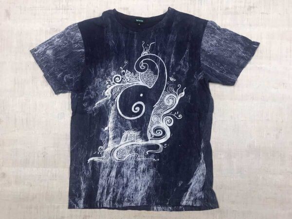 VEX オールド エスニック オリエンタル アジアン 古着 象 ゾウ タイダイプリント 半袖Tシャツ レディース コットン100% L 青拍卖