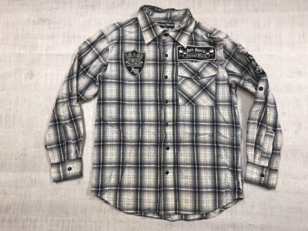 Image Work ネオお兄系 ロック モード メディバル Y2K 00s フェアリーグランジ バックプリント 長袖チェックシャツ キッズ 140 グレー系拍卖