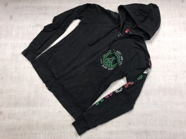 H&M エイチアンドエム Y2K 00s サーフ LAセレブ ネオグランジ 古着 ピースマーク ジップアップ スウェット パーカー レディース 38 黒拍卖