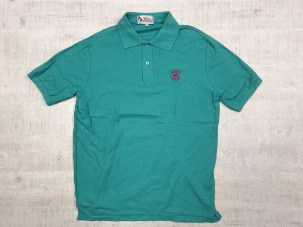 USA製 Disney FASHIONS オールド 90s ディズニー ファッションズ ミッキーマウス 鹿の子 半袖ポロシャツ メンズ L ターコイズブルー拍卖