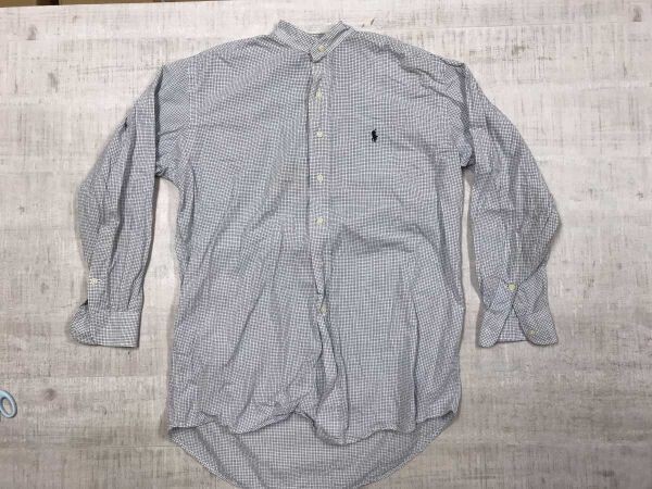 ラルフローレン Ralph Lauren アメカジ タッターソールチェック柄 バンドカラー リメイク 長袖シャツ メンズ コットン100% S 白青拍卖
