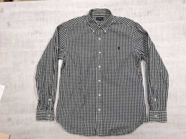 ジムフレックス Ggymphlex アメカジ ギンガムチェック 胸元 ワンポイント刺繍 ボタンダウン 長袖シャツ メンズ コットン100% L 黒白拍卖