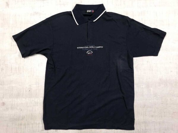 elf エルフ モータースポーツ ライディング F-1 レーシング オールド レトロ 古着 英字刺繍 半袖ポロシャツ メンズ M 紺拍卖