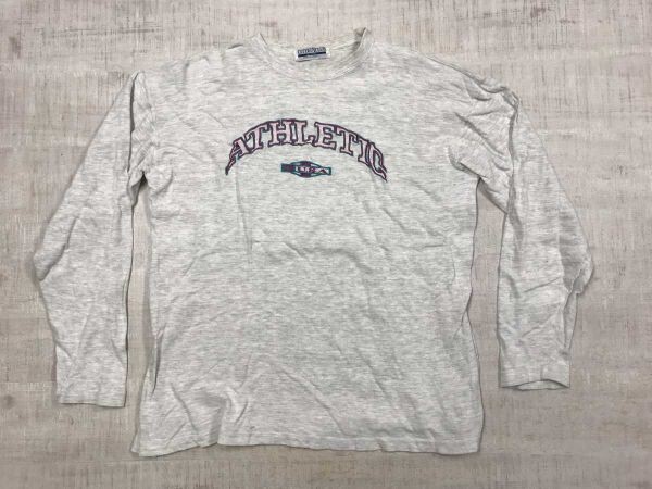 CITY GUY CLUB シティーガイクラブ オールド レトロ Athletic スポーツ 英字 刺繍 霜降り 長袖Tシャツ ロンT カットソー メンズ L グレー拍卖
