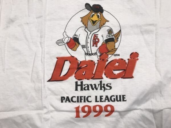 レア Daiei Hawks ダイエーホークス 1999 90s パ・リーグ プロ野球 福岡ソフトバンクホークス前進 半袖Tシャツ メンズ バックプリント M 白拍卖