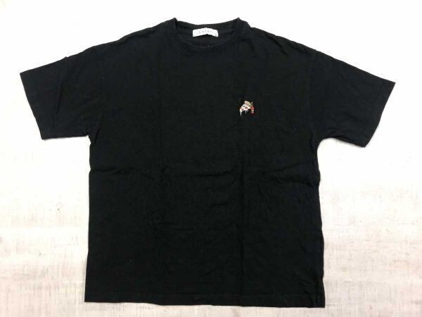 Lazar ラザル ストリート 古着 ピザ タバスコ イラスト 刺繍 半袖Tシャツ メンズ コットン100% L 黒拍卖
