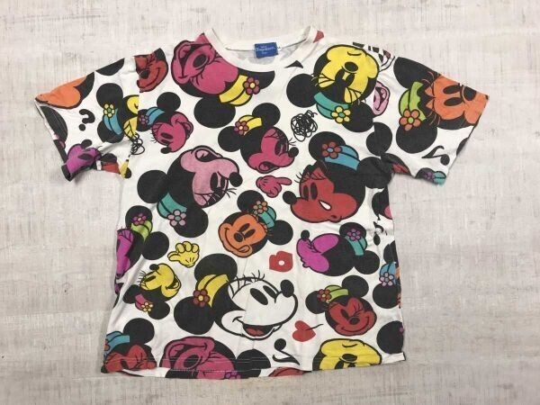 東京ディズニーリゾート TOKYO Disney Resort ディズニー ミニー 総柄 イラスト プリント 半袖Tシャツ レディース コットン100% LL 白拍卖