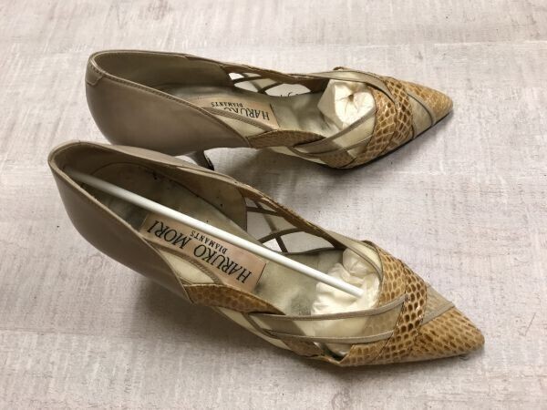 HARUKO MORI DIAMANTS モリハルコ オールド レトロ エレガント パイソン メッシュ ヒール 靴 シューズ レディース 22.5cm ベージュ拍卖