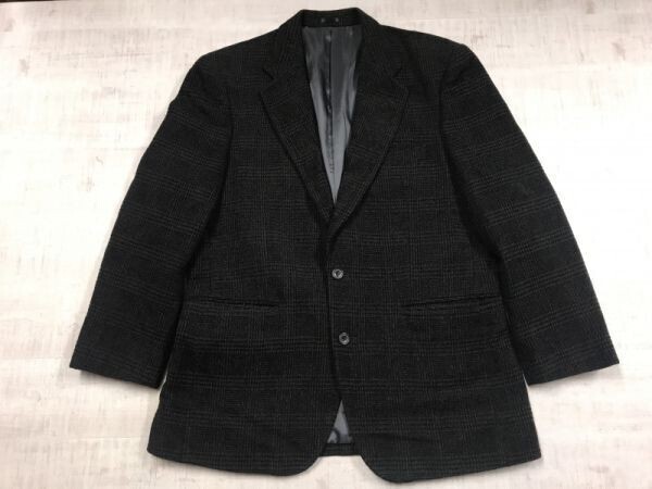 bernard hill バーナードヒル オールド レトロ トラッド 古着 総裏地 グレンチェック テーラードジャケット メンズ 2つボタン 96-AB5 黒拍卖