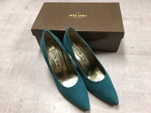 Mode Marie モードマリエ 昭和 平成 レトロ 良カラー エレガント ヒール シューズ 靴 箱付き レディース 日本製 スエード 22.5cm 緑拍卖