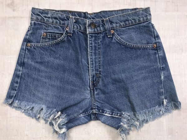 USA製 リーバイス Levi's 20506-0217 オールド サーフ カットオフ フリンジ ハーフ ショート デニム パンツ ジーンズ レディース 31 青拍卖