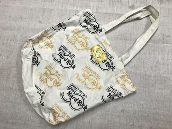 ハードロックカフェ HARD ROCK CAFE 50周年 グッズ ロック スーベニア トート エコ バッグ カバン ロゴ総柄 白 男女兼用拍卖