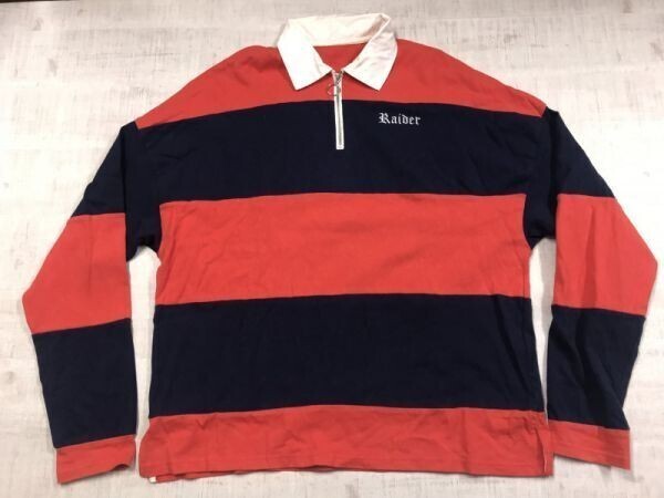 RAIDER オーバーサイズ ビッグシルエット ストリート アメカジ 太ボーダー 長袖ラガーシャツ レディース ハーフジップ F 赤/紺拍卖