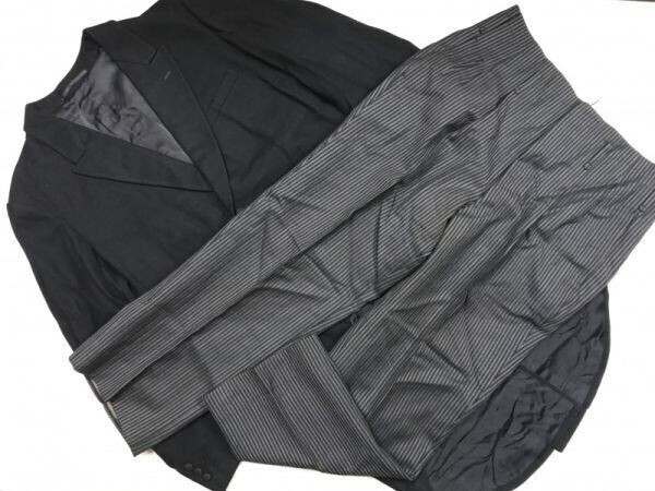 ブラック フォーマル 礼服 燕尾服 モーニング ストライプ パンツ スーツ 上下セットアップ メンズ 総裏地 ボタンフライ 黒拍卖