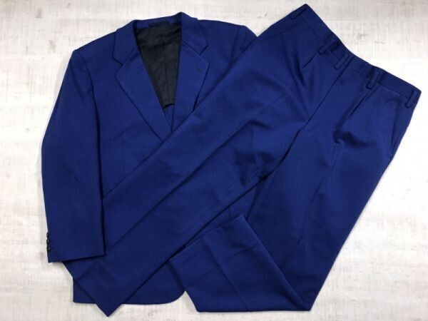 Adrian レトロ オールド 背抜き センターベント 2つボタン フラノ シングル オーダー スーツ上下セットアップ メンズ ウール100% 青拍卖