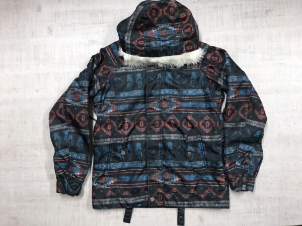 MARVEL fantasy for girls スポーツ スキー スノボ エスニック ネイティブ柄 アクリルファー装飾 総柄 中綿 ジャケット レディース S 黒/青拍卖