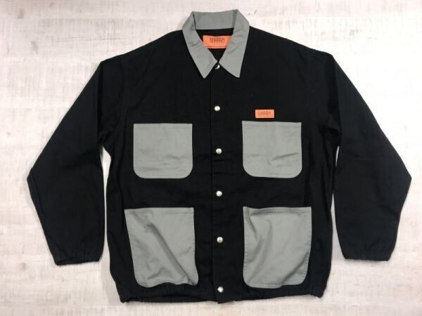 ユニバーサルオーバーオール UNIVERSAL OVERALL アメカジ ワーク ツイル バイカラー カバーオール ジャケット メンズ 綿混 M 黒×グレー拍卖