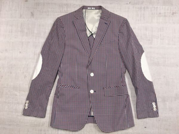スーツセレクト SUIT SELECT アイビー トリコロール ギンガムチェック 背抜き キーベント テーラードジャケット メンズ 綿混合 Y4 赤/青拍卖