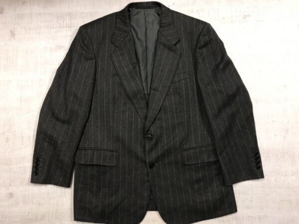 HAND TAILORED BY NORTON&SONS ノートン&サンズ レトロ トラッド ストライプ テーラードジャケット メンズ 2つボタン ウール 94AB4 グレー拍卖