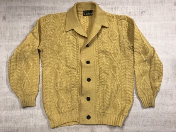 ロンド ジャンボ Rondo JUMBO オールド レトロ トラッド 古着 イタリアンカラー ジャガード ボタン留め ニット ジャケット メンズ 黄色拍卖
