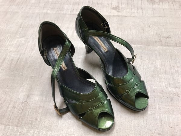 PLAYVELY プレイベリー エナメル パテント 光沢 ヒール サンダル シューズ 靴 レディース 日本製 23cm 緑拍卖