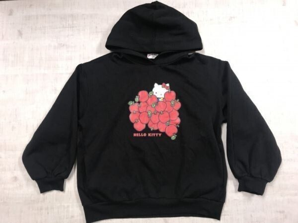 ジーユー GU ハローキティー Hello Kitty サンリオ りんごいっぱい ビッグプリント スウェット フーディー パーカー レディース L 黒拍卖