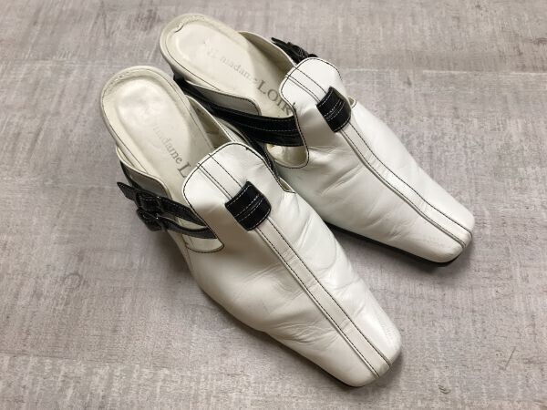madame LOIR マダムロワール レトロ モード フロントシーム サボ パンプス ヒール シューズ 靴 レディース 日本製 23cm 白拍卖