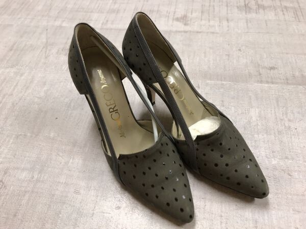 Madame GRECO Aoyama マダムグレコ レトロ エレガント 水玉 ドット ヒール 靴 シューズ レディース 日本製 22.5cm グレー拍卖