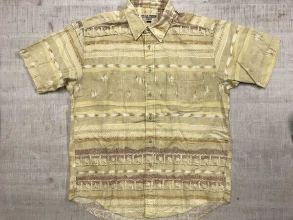 マイオールドフレーズ MY OLD PHRASE by HADES レトロ サーフ ネイティブ ボーダー 半袖 柄シャツ メンズ 日本製 コットン100% LL 黄色拍卖