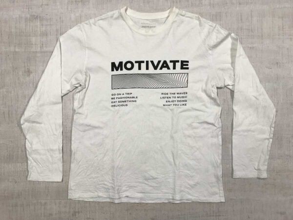 JIGGYS SHOP ジギーズショップ ストリート ビター系 MOTIVATE 英字プリント カットソー 長袖Tシャツ ロンT メンズ コットン100% M 白拍卖