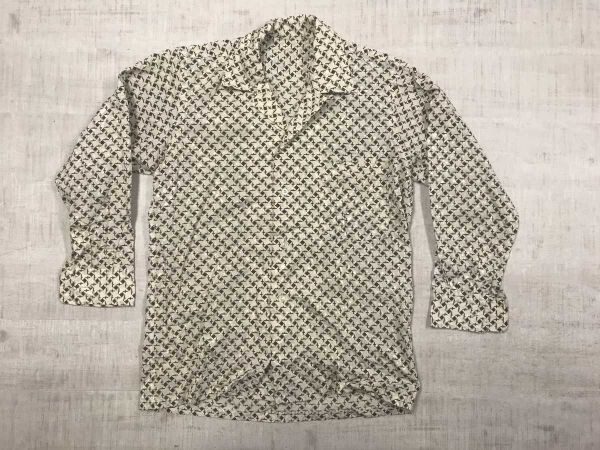 レトロ オールド クラシック 格子 幾何学 総柄 胸ポケット 薄手 オープンカラー 長袖 開襟 ガラシャツ メンズ ベージュ拍卖