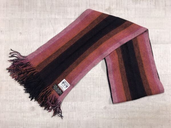 ITALY製 クリケット CRICKET 英国トラッド レトロ グラデーション ストライプ フリンジ マフラー メンズ ウール100% ピンク/紫拍卖