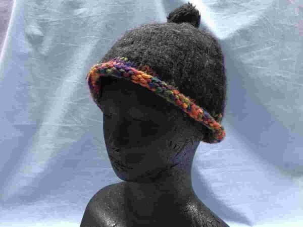 レトロ オールド カントリー アメカジ ノルディック レインボートリム ポンポン装飾付き ニット 帽子 ビーニー キャップ レディース グレー拍卖