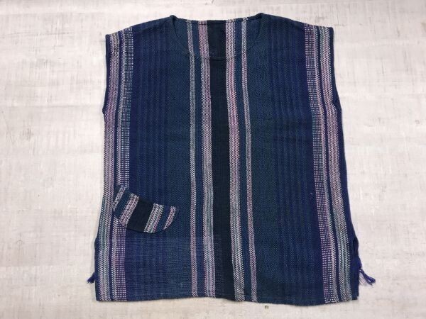 OLD オールド エスニック ボヘミアン ストライプ ジャガード ブランケット フリンジ ノースリーブ プルオーバー ベスト レディース 紺拍卖