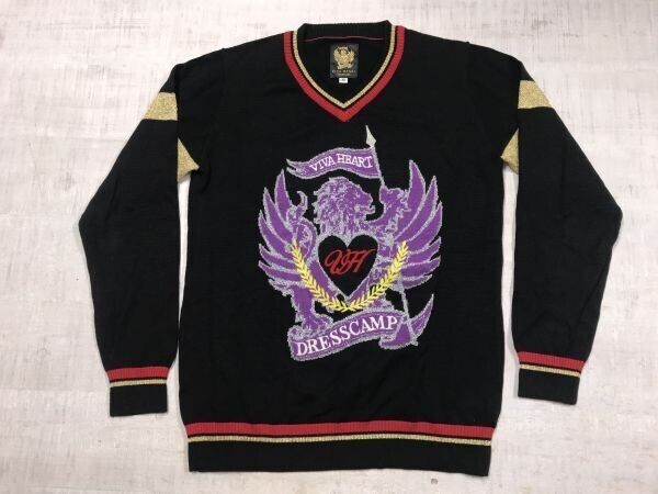 VIVA HEART ビバハート DRESSCAMP ドレスキャンプ ラグジュアリー ゴルフ ネオお兄系 ジャガード総柄 刺繍 ニット セーター メンズ 48 黒拍卖