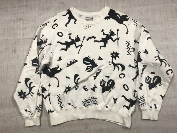 アステシオ ASTECIO オールド レトロ アメカジ 古着 壁画 ネイティブ アート 総柄 プリント スウェット トレーナー 男女兼用 綿100% 白拍卖