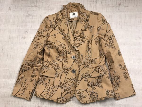hb 東京 銀座 オールド レトロ ブティック モード 古着 フリル トリミング ラメ入り テーラードジャケット レディース 2 キャメル系拍卖