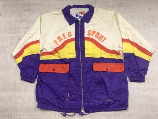 FRED SPORTS レトロ ウインター スポーツ レーシング アウトドア 古着 ジップアップ ブルゾン ジャケット ナイロン100% キッズ150拍卖